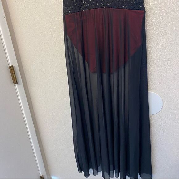 Weissman Elite Dance costume red black maxi mesh dress Alejandro D12165 MA adult - Picture 5 of 12